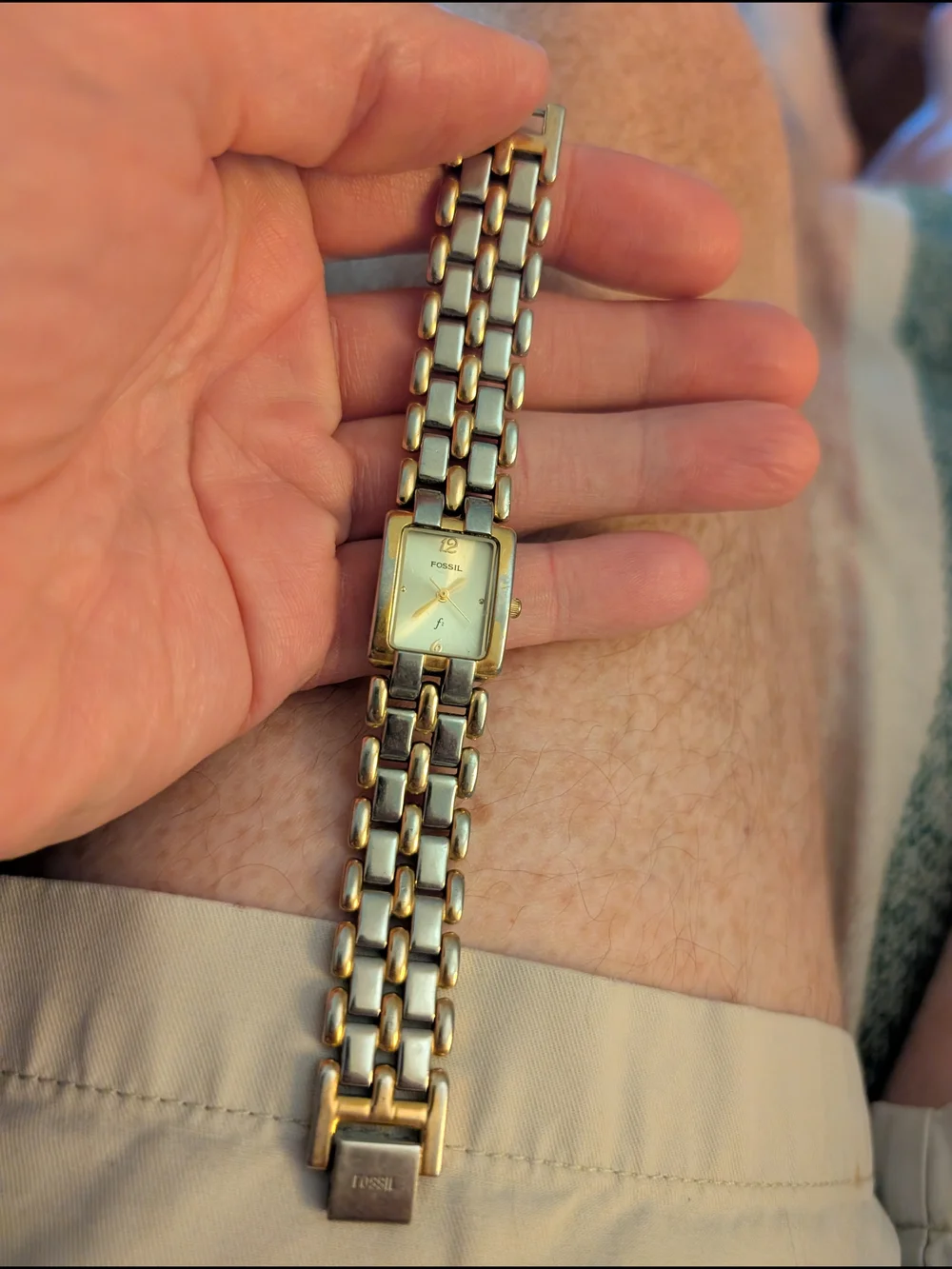 Fossil F2 Two-Tone Women's Rectangle Bracelet Watch Silver & Gold Brand New Batt